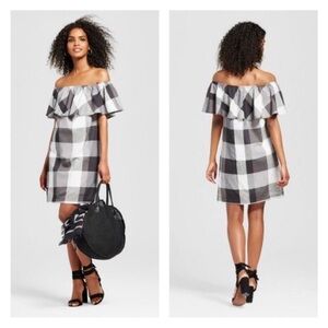 Who What Wear Mini Dress Off The Shoulder Buffalo Plaid Checkered Med